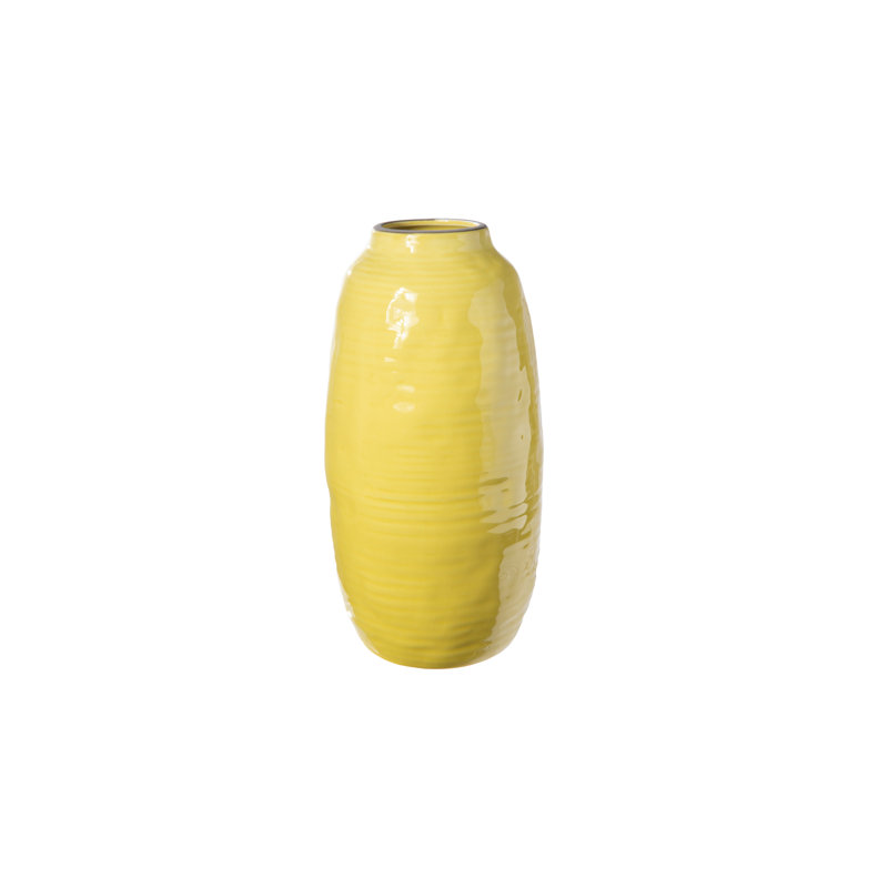 Grand vase rond en céramique à finition brillante jaune