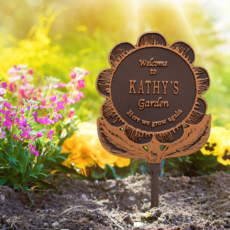 Enseigne de jardin personnalisable fleur, Cuivre antique, Oui