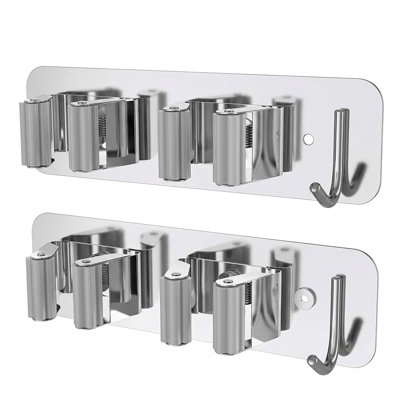 Stainless Steel Mop & Broom Wall Organizer - 2 Pack