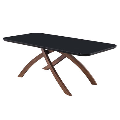 Table de salle à manger avec plateau en verre noir et base entrecroisée