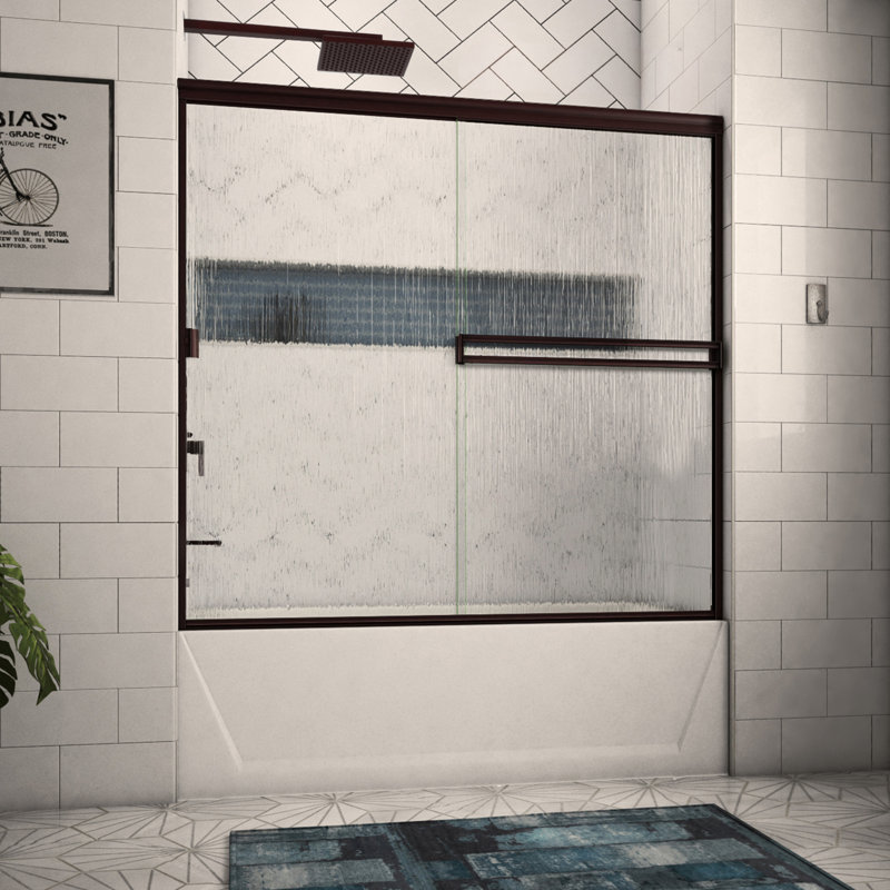 54" W x 56" H Bypass Semi-Frameless Tub Door, Rain, Oil Rubbed Bronze