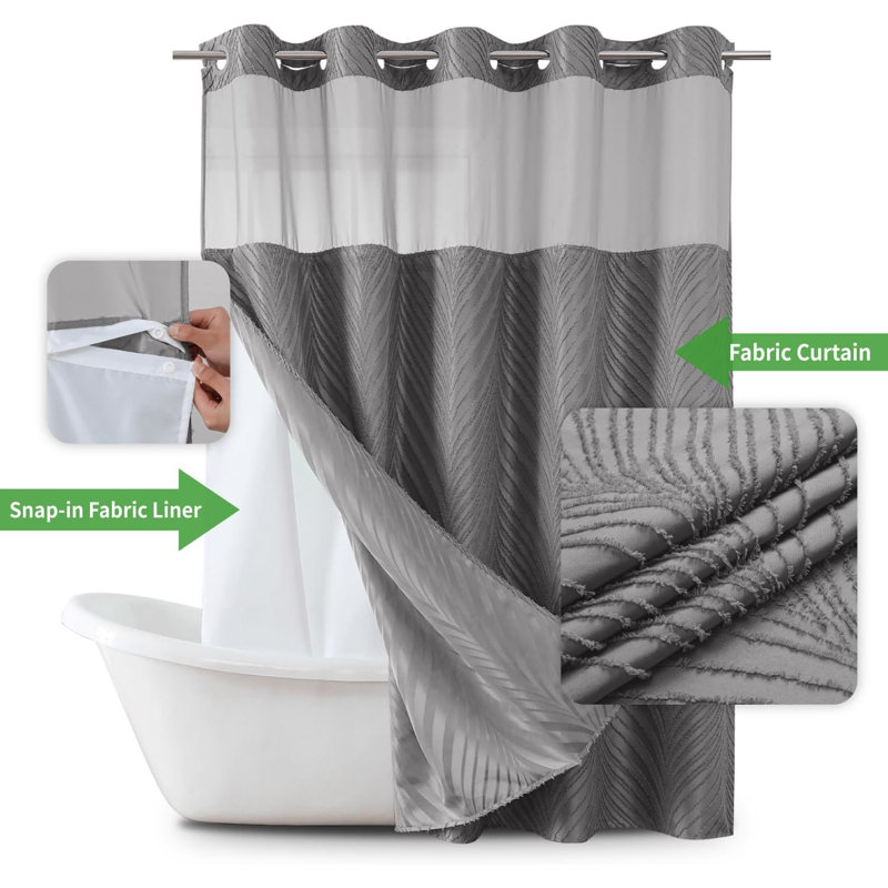 Ensemble de rideau de douche Stall no Hook, H 77 po x l 71 po, Gris chaleureux