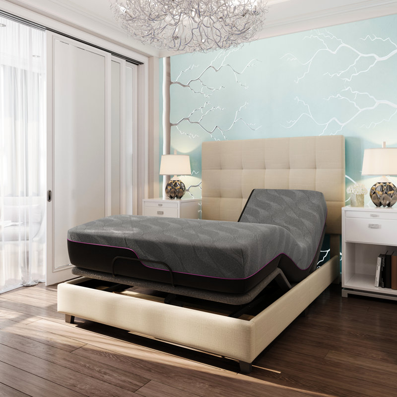 Base réglable avec matelas en mousse de latex de 11 pouces - Positions de mémoire personnalisables pour un confort personnalisé et une couverture de charbon de bois Dissipateur de chaleur Contrôle des odeurs