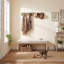 Banc de vestibule moderne avec coussin en tissu, siège de couloir 53 po pour chaussures, pieds en bois, revêtement beige-1668438434-1668438437