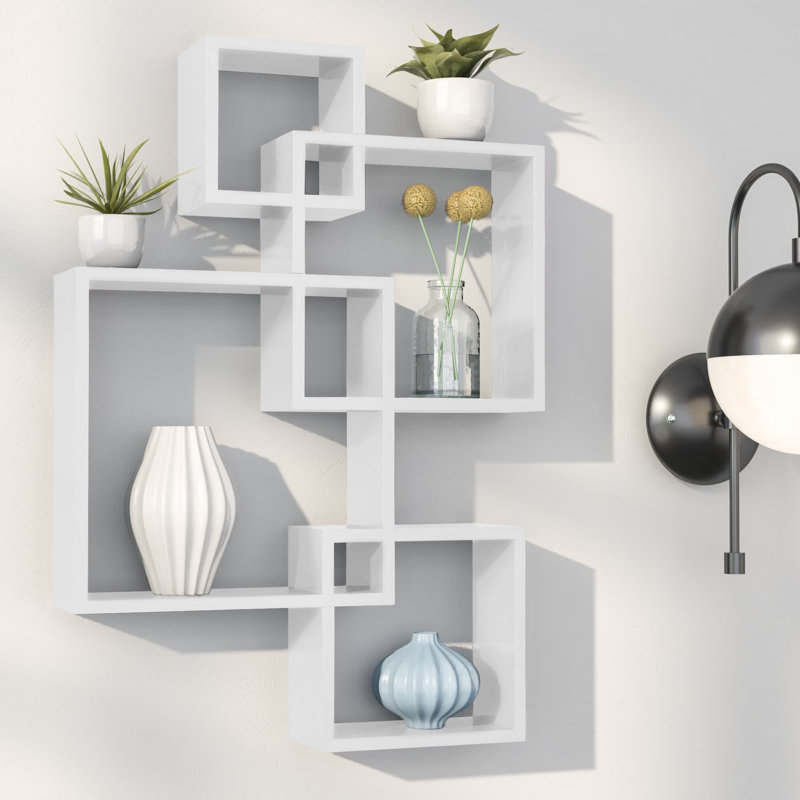 Intersecting Cube Accent Wall Shelf, White , 17.75" H x 25" W x 3.8" D