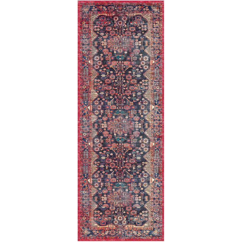 Mizir Machine Woven / Power Loomed Performance Pink/Blue/Beige Rug, Runner 1'10" x 5'
