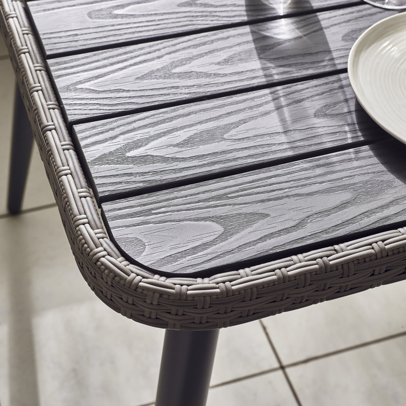 Shelles Garden 9 Seater Corner Sofa With Dining Table & Benches - Rattan Design (Cover Included), Grey