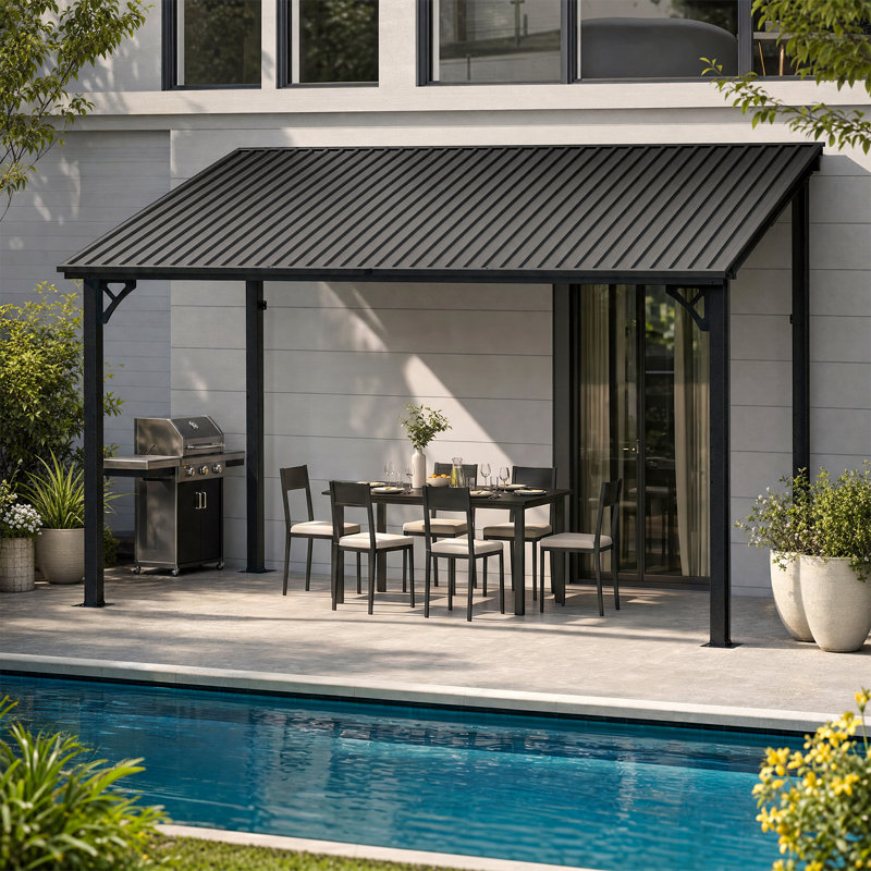 Pergola d'extérieur à toit rigide de 10 pi x 12 pi avec toit en acier galvanisé incliné