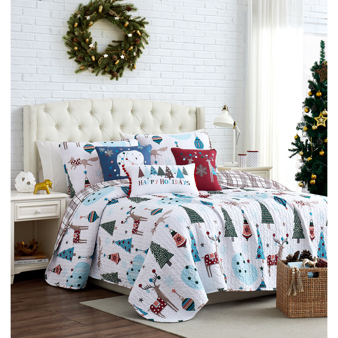 Winter Wonderland White/Blue Microfiber Reversible Quilt Set SouthShore Fine Linens 
