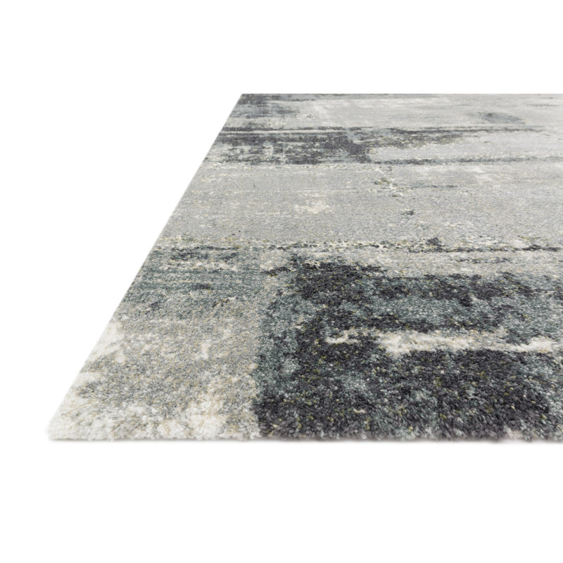 Tapis bleu ardoise abstrait Tergel, Rectangle 11 pi 6 po x 15 pi