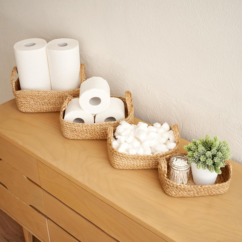 Ensemble de 4 paniers de rangement - Panier de rangement en corde de jute naturelle pour la maison