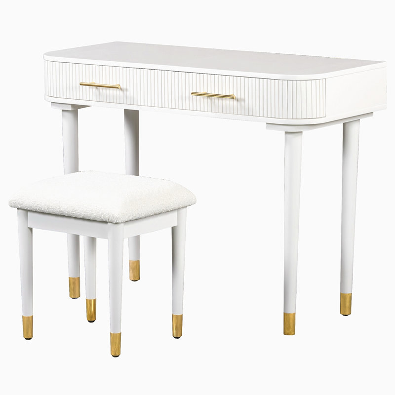 Ensemble de coiffeuse moderne 40 "avec miroir à écran tactile lumineux, coiffeuse et tabouret rembourré avec 2 grands tiroirs