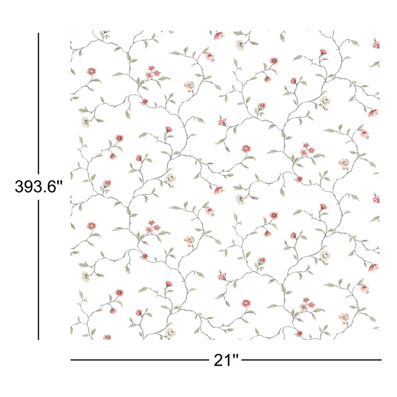 Kitchen Recipes Trailing Flowers 32.8' L x 21" W Wallpaper Roll, Pink