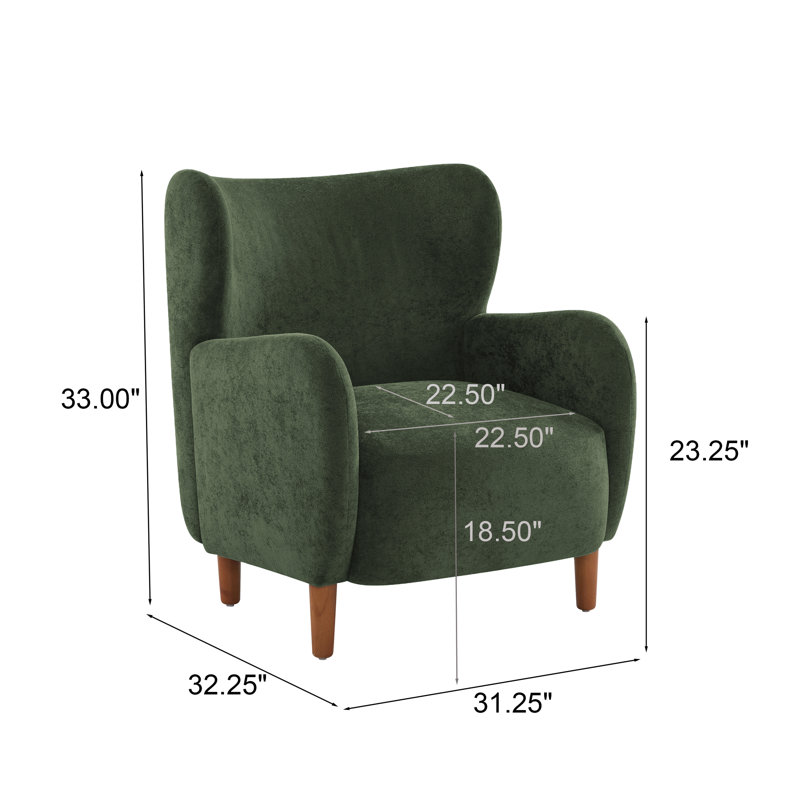 Langston Velvet Upholstered Wingback Accent Chair, Olive Green