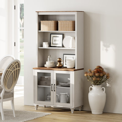 Pantry Cabinet With Bar Hutch, Buffet Cabinet With Glass Doors And 5 Tier Shelve, White by Alcott Hill