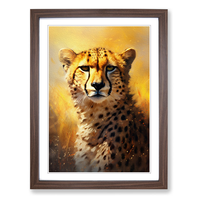 Cheetah Romanticism No.2 - Single Picture Frame Print on Wood, 34cm H x 25cm W x 2cm D, Walnut Framed