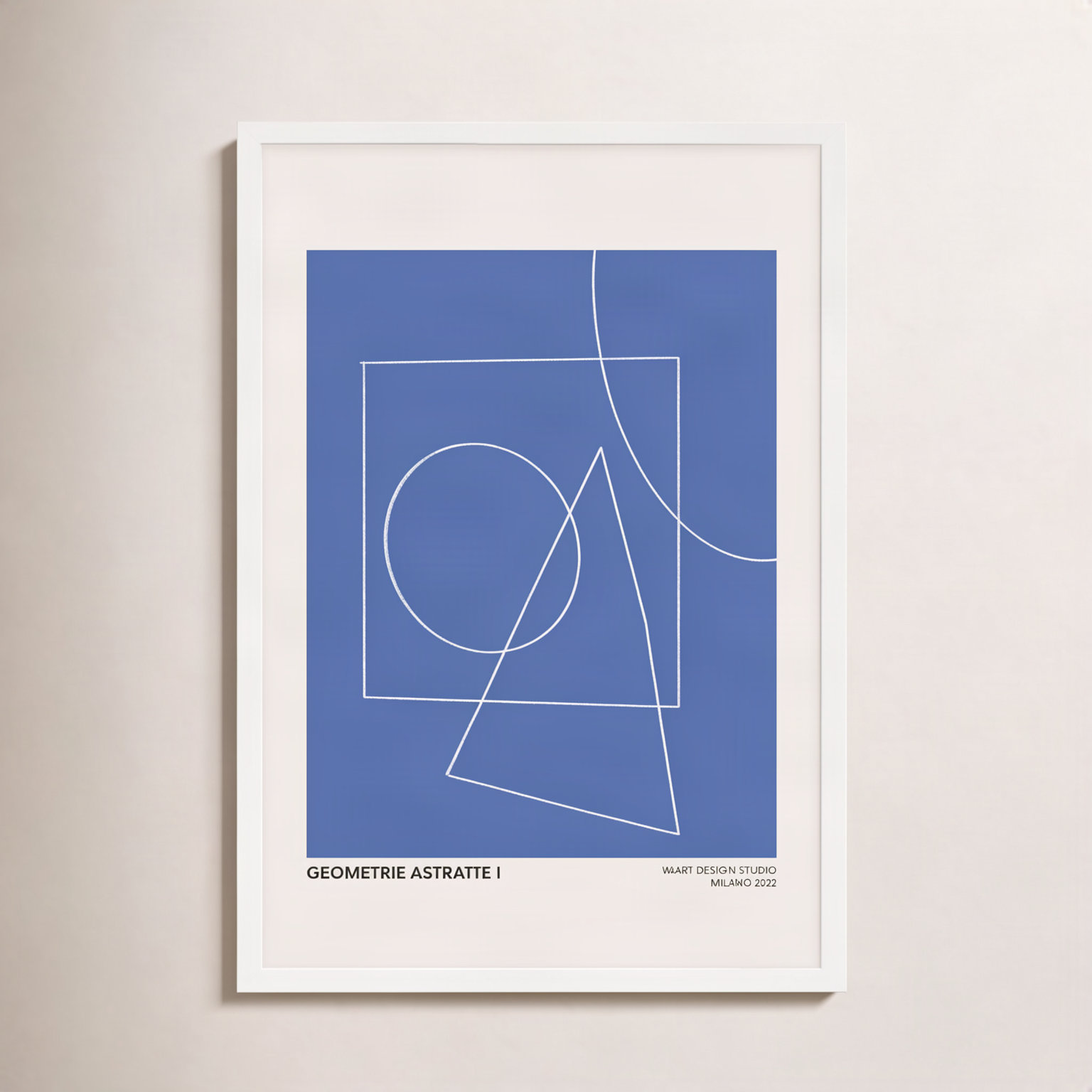 Caila "Geometric Abstraction in Blue" Print, 30" H x 21" W x 1.25"D, White