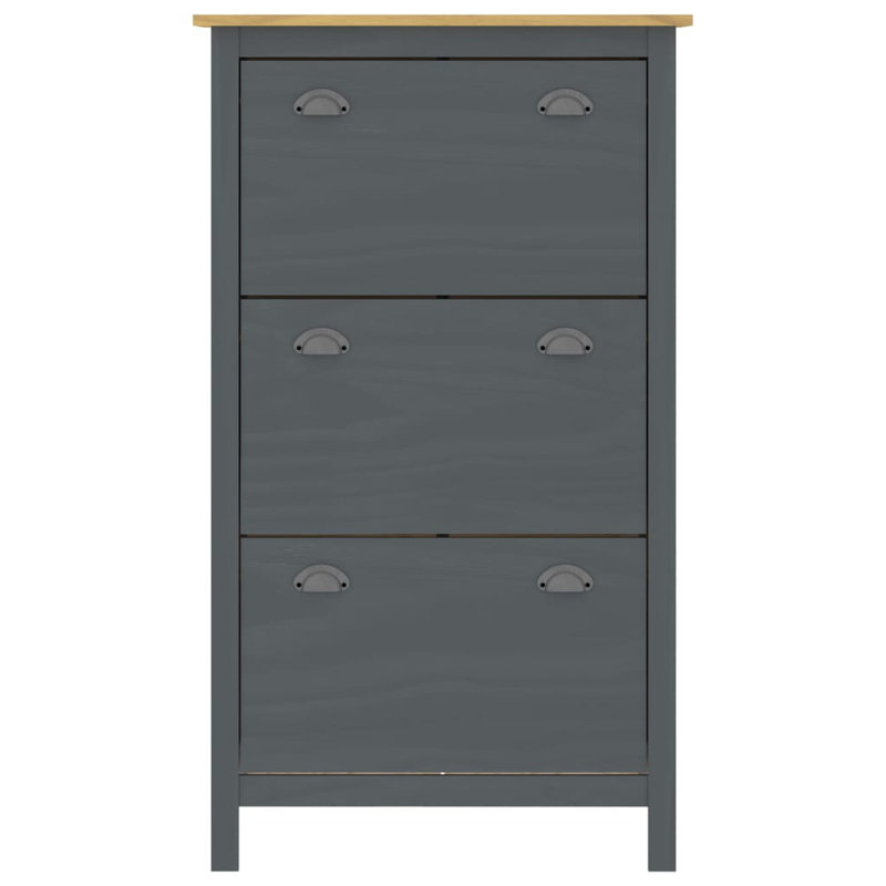 6 Pair Solid Wood Shoe Storage Bench, Grey/Brown