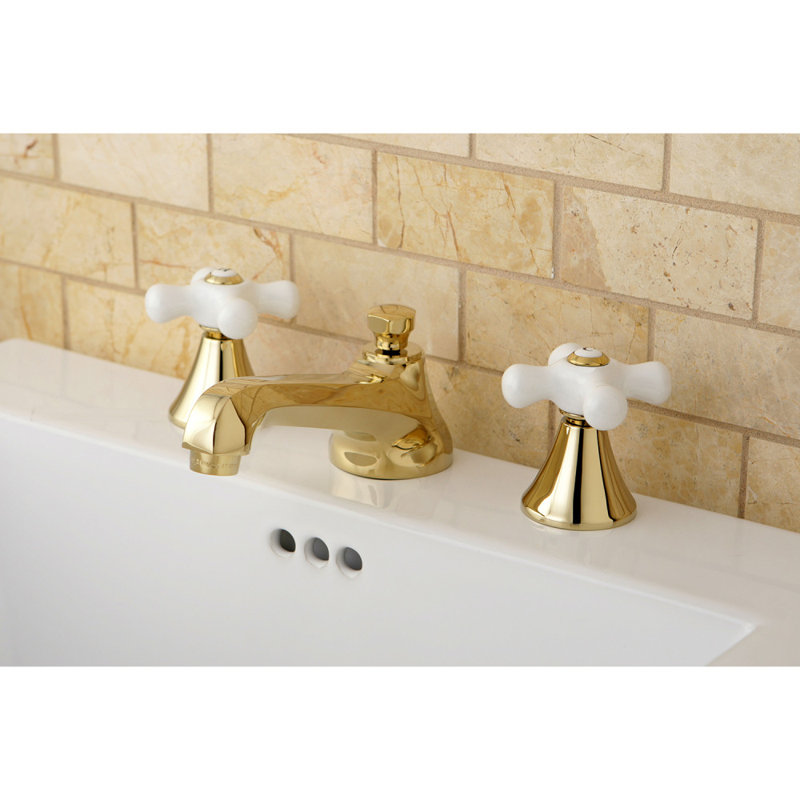 Metropolitan Widespread Bathroom Faucet with Drain Assembly, Polished Brass/White