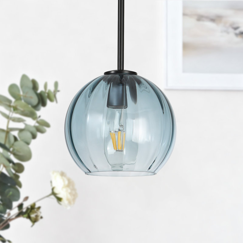 Luminaire suspendu moderne en verre 1 lumière pour salle à manger et chambre à coucher, Bleu
