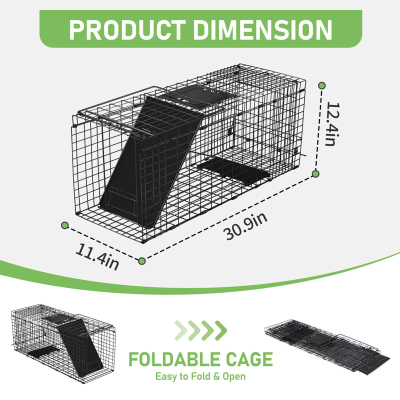 32 po piège à animaux pliable noir avec déflecteur frontal, Noir