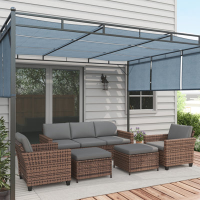 Ardarius Outsunny 5 Piece Patio Furniture Set with Cushions, Outdoor Conversation Set with Rattan 3-Seater Sofa, Chairs & Footstools for Backyard, Law by Lark Manor