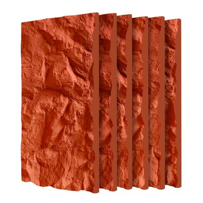 47.24" L x 23.62" W 3D Faux Stone Wall Panels, Crimson Red PU Wainscoting for TV Wall, Office & Living Room, 6-Piece Set