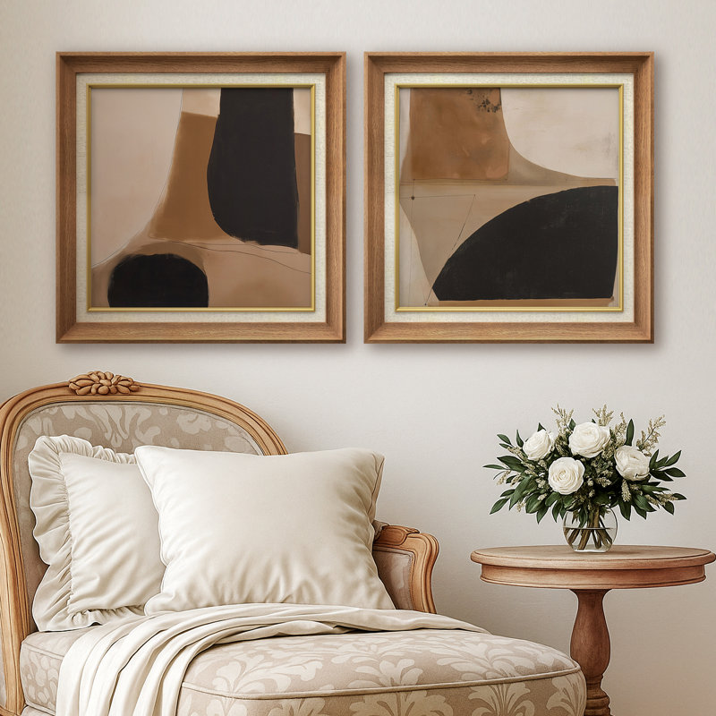 «Modern Modern», ensemble de 2 reproductions d'art moderne abstrait, Cadre de galerie naturel, H 26 po x l 26 po x P 1,5 po