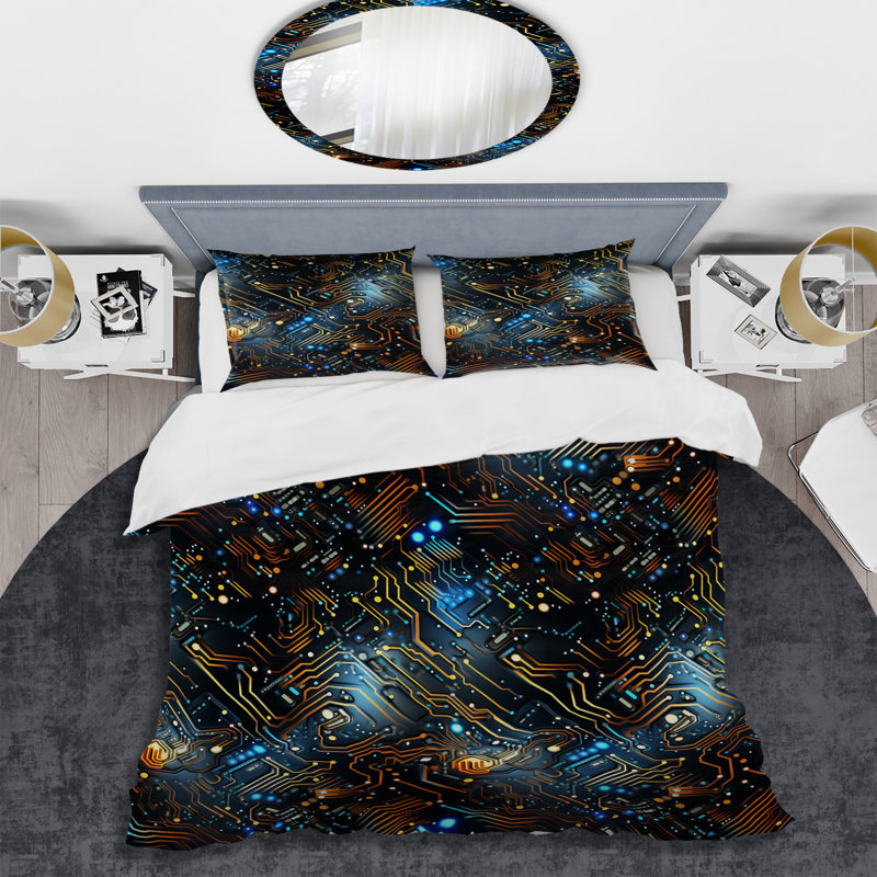 Ensemble de housse de couette géométrique Futuriste, Housse de couette simple + 1 taie décorative stan