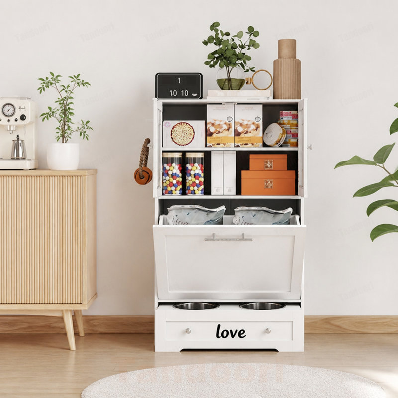 Armoire de rangement pour animaux avec bols surélevés
