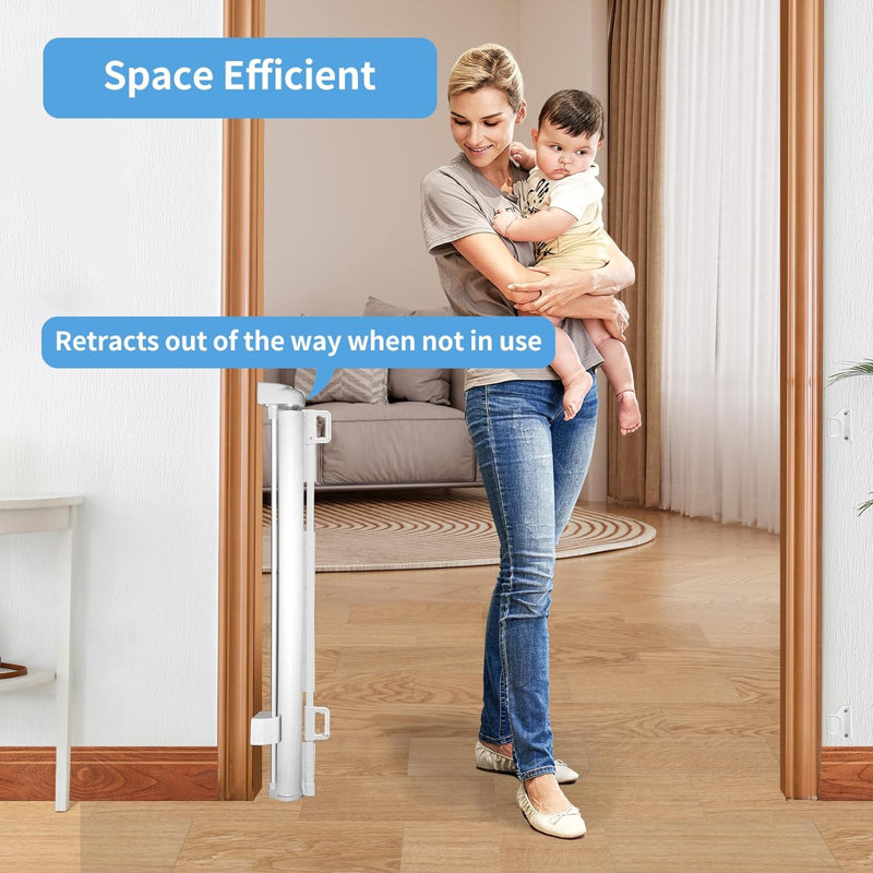 Barrière de sécurité en maille pour bébé 55 "/ 71" rétractable pour escaliers, H 33 po x l 55 po x P 2 po, Blanc