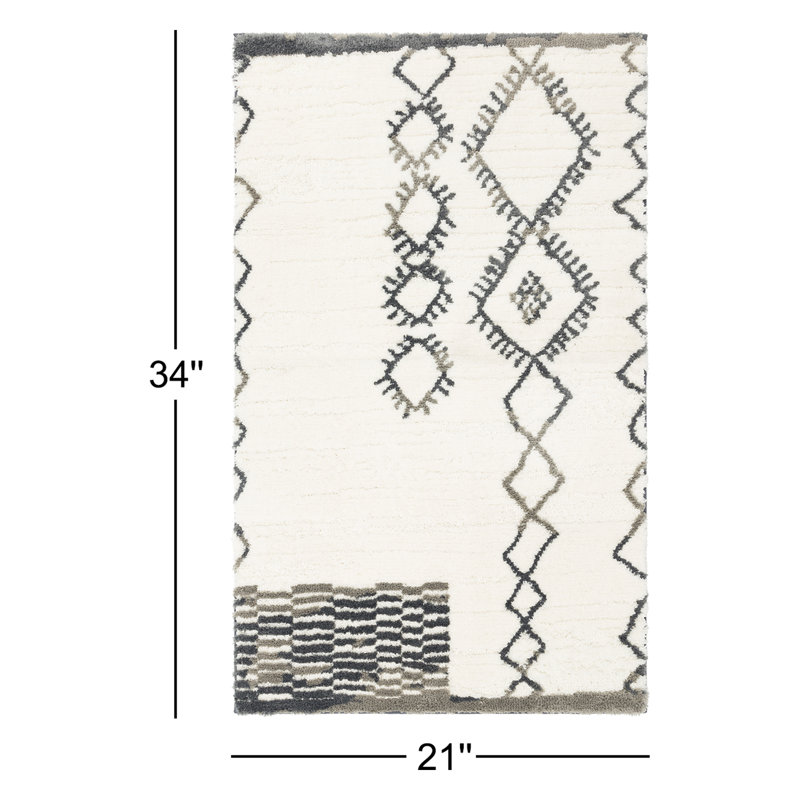 Kaylee Sahara Boho Stain/Fade Resistant Non-Slip Machine Washable Gray/Ivory Bath Rug, 21" W x 34" L