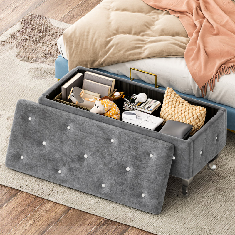 Banc de rangement avec repose-pieds 37,4 pouces, repose-pieds repose-pieds, banc de bout de lit, coffre de rangement, charge 330 lb, pour le salon, la chambre à coucher, le vestibule