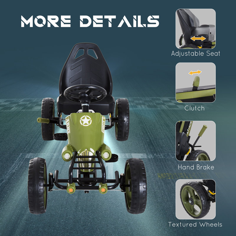 Coats Pedal Go Kart with EVA Tyres Manual Clutch for Age 3-6 Years Green