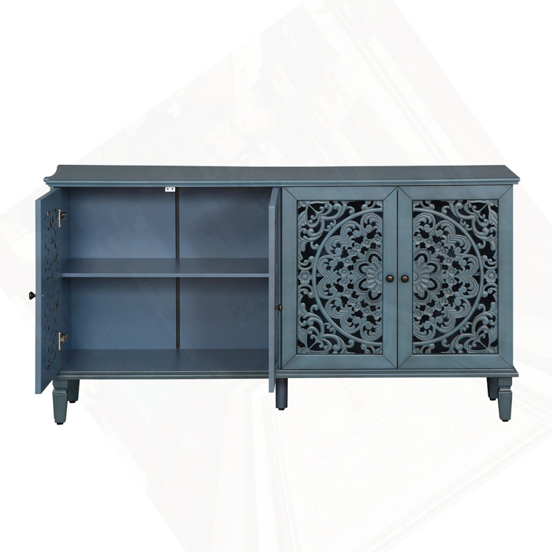 Buffet antique 60 "avec sculptures florales, Bleu antique