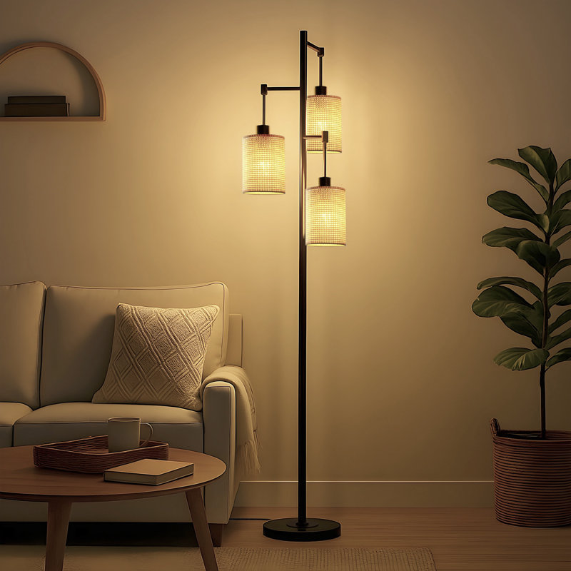 Ashmum 68.9" Rattan Tree Floor Lamp, Beige