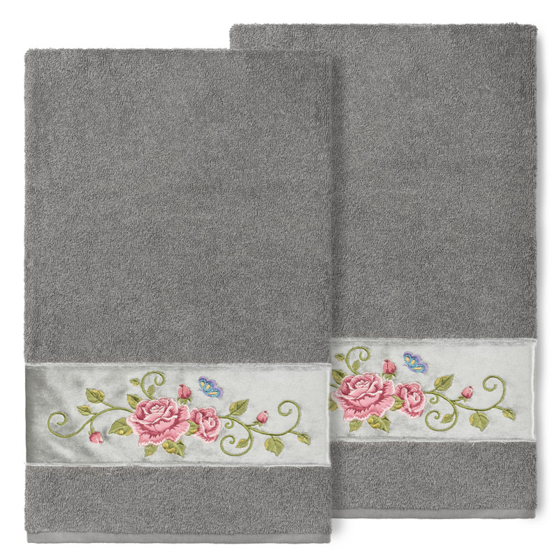 Ensemble de serviettes en coton turc 2 pièces Rebecca, Gris foncé