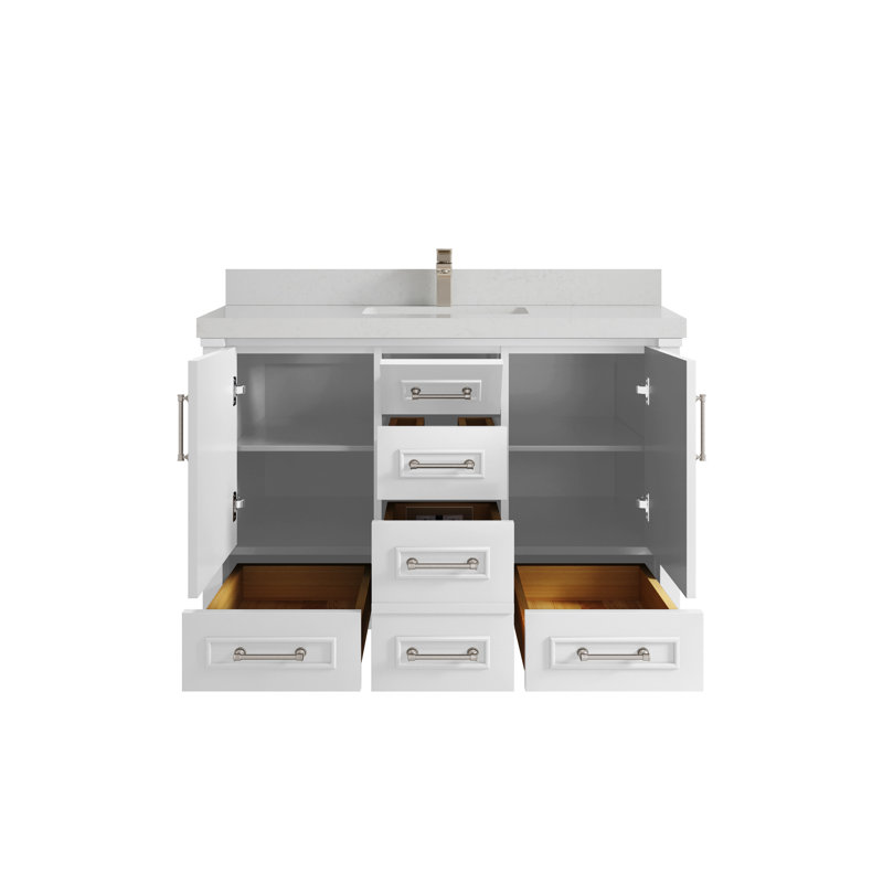 Meuble-lavabo l 48 po x P 22 po x H 36 po Aberdeen, Quartz de Carrare, Blanc