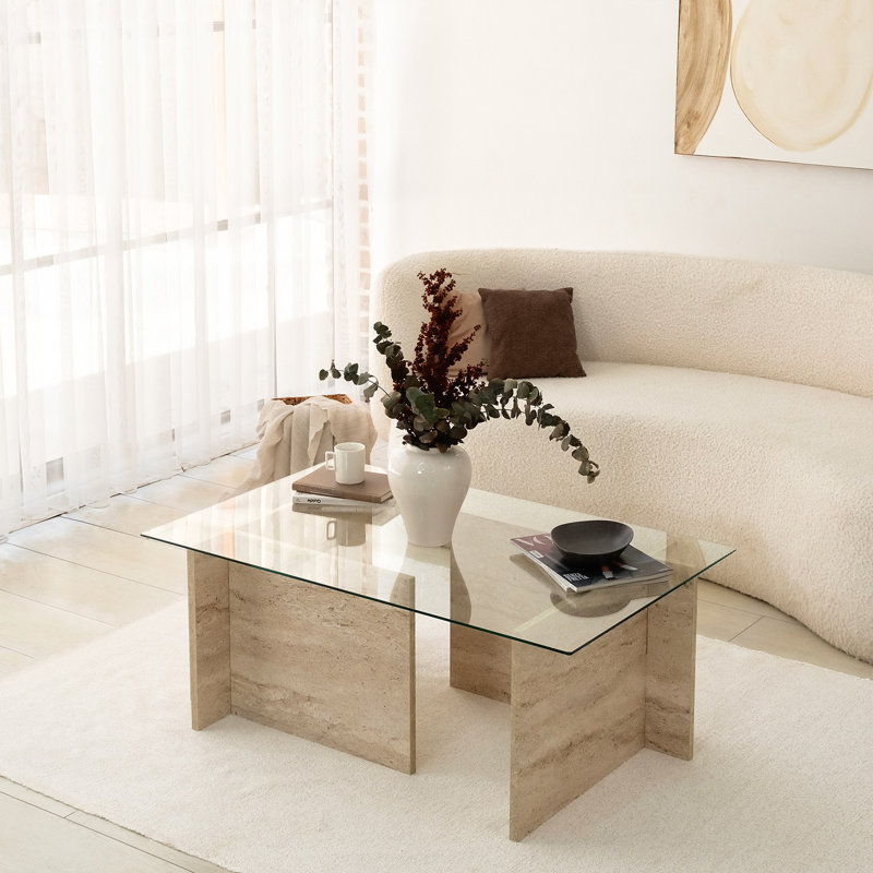 Glorias Coffee Table, Traverntine, 40" H x 105" W x 65" D