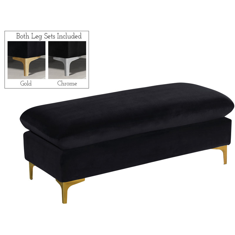 Naomi 48" Wide Velvet Rectangle Standard Ottoman, Black Velvet
