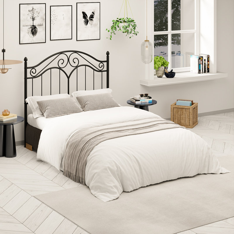 Tête de lit plateforme Cerena Vintage, Lit double, Noir