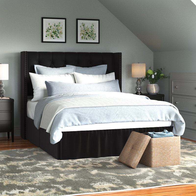 Javionte Upholstered Wingback Storage Bed, Black, Queen