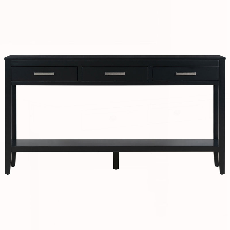 Console avec tablette inférieure et poignées en fer, Noir
