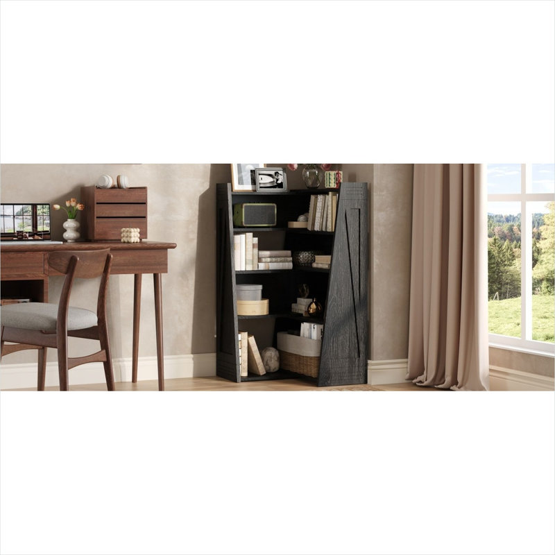 Bibliothèque As Pic pour chambre et salon avec fini noir mat et rangement à quatre niveaux