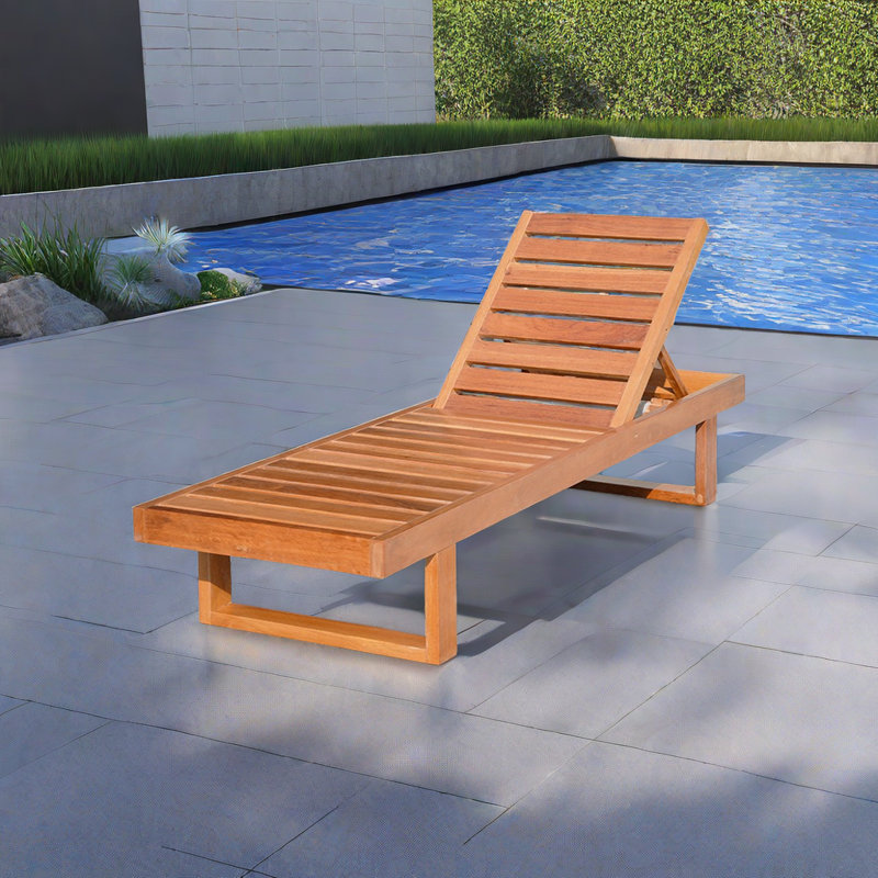 Jewelean Outdoor Wood Chaise Lounge