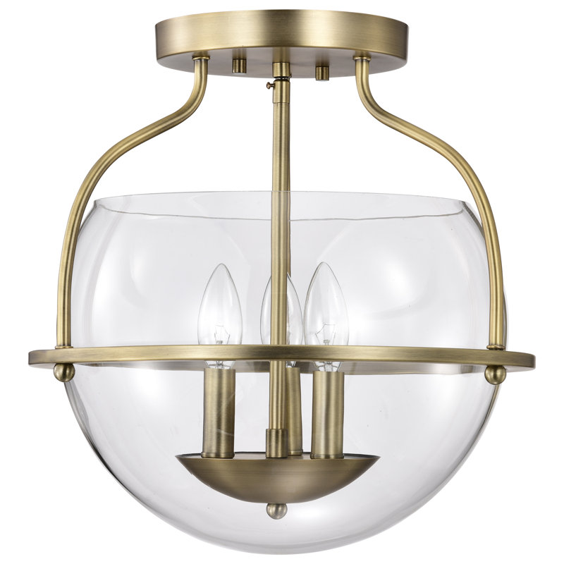 Wallsburg Glass Semi Flush Mount, Vintage Brass