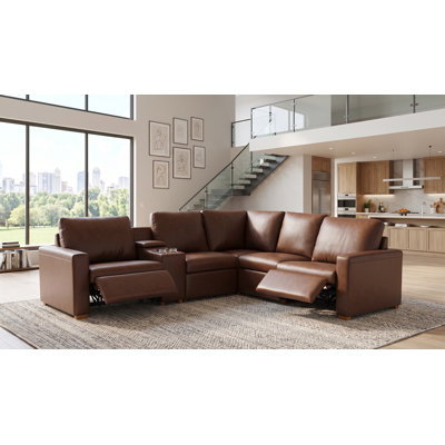 132" W Hudson Recliner Leather-Matched Sectional