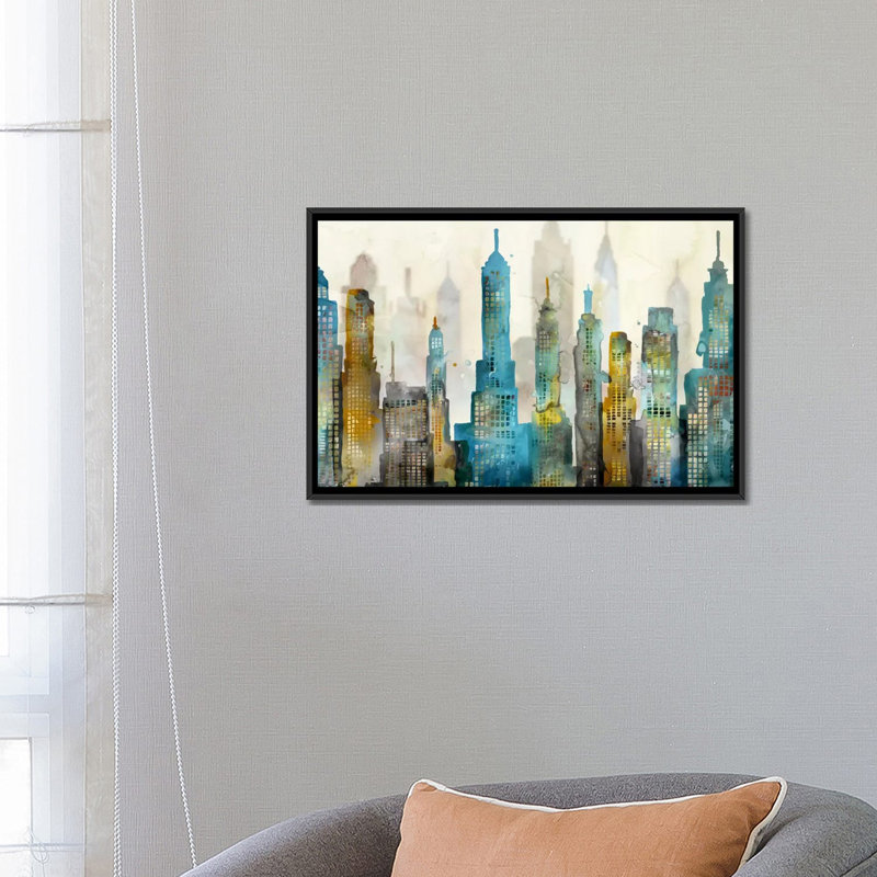 «City Sky», impression sur toile, H 18 po x l 26 po x P 1,5 po, Toile avec cadre noir, Pas de tapis