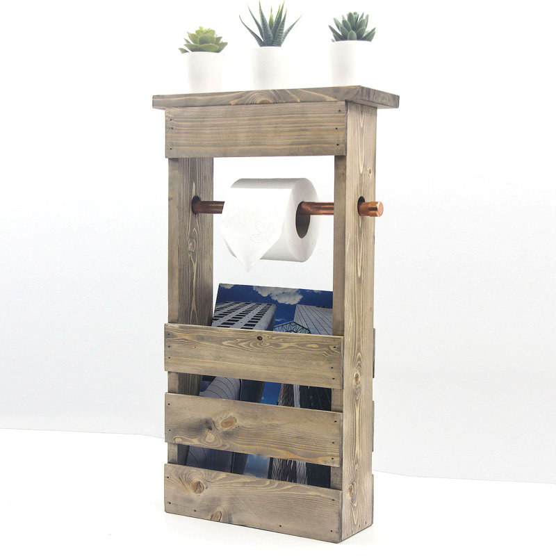 Tablette décorative en bois massif avec barre à serviettes Alverta, Noyers