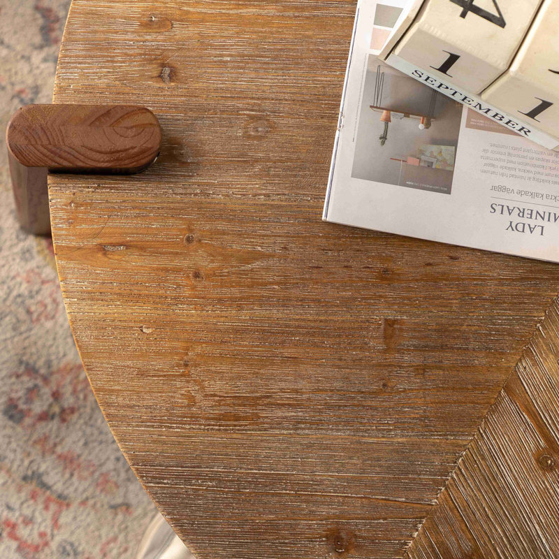 Table basse ronde à chevrons - Table basse rustique en bois massif et panneau de fibres à densité moyenne avec pieds fuselés, pour le salon